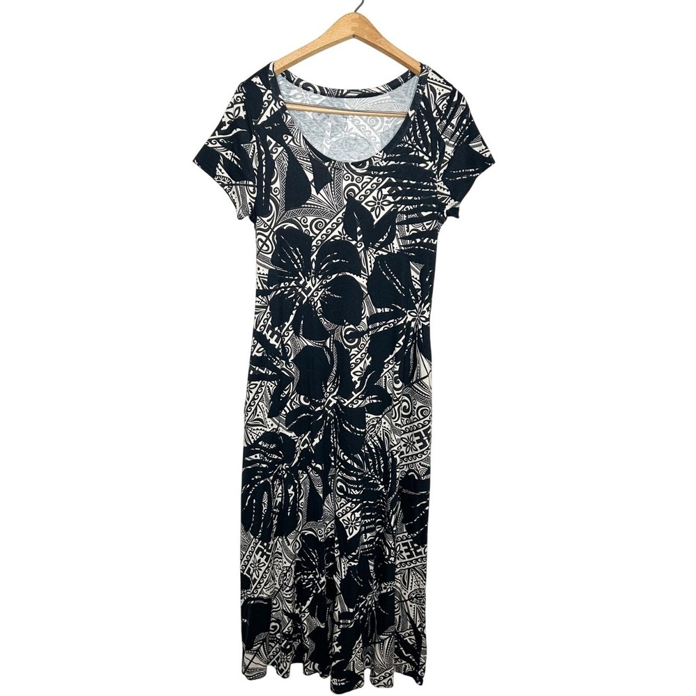 Soft Surroundings Womens Tropical Palm Print Short Sleeve Midi Dress Petite S‎
